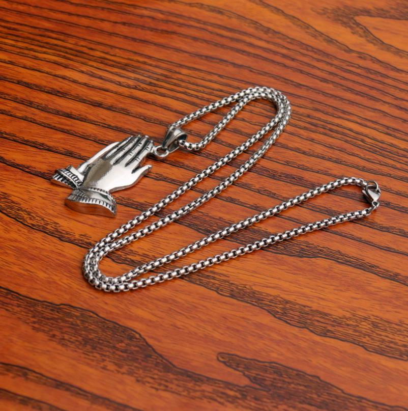 Хип-хоп Iced Out Bling Молящиеся руки Мужские подвески Ожерелья Золотого цвета Большая молитва Иисус Ожерелье Ювелирные изделия