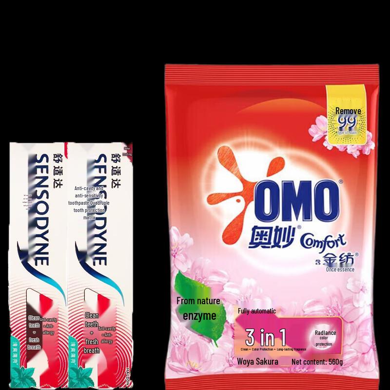 Зубная паста Sensodyne Мята (2-Pack) & OMO Сакура Стиральный порошок Комплект