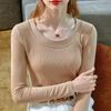 Autumn Round Neck Long Sleeve Knit T-shirt Women Casual Fashion Pullover T Shirt Woman Solid Bottom Inner Slim Ladies Tees 30276