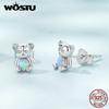 Authentic 925 Sterling Silver Delicate Funny Mini Opal Bear Earrings for Women Jewelry Gift