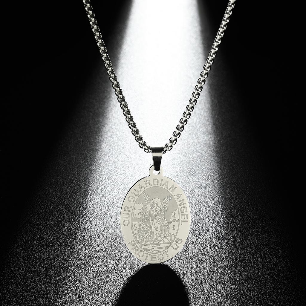 Ожерелье из нержавеющей стали с подвеской «Ангел-хранитель, защити меня» для женщин, простое ювелирное украшение в стиле «Богема», мужское ожерелье с подвеской