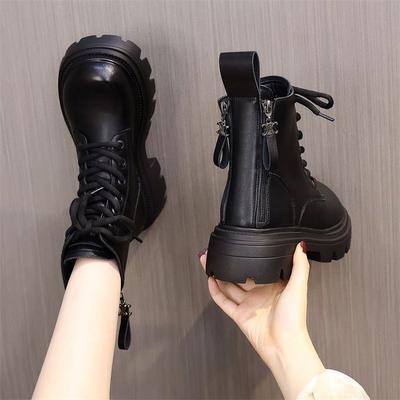 Ботинки Мартина на толстой подошве и толстом каблуке женские осенне-зимние одинарные ботинки 2024 популярные короткие ботинки в британском стиле высокие теплые бархатные хлопковые ботинки