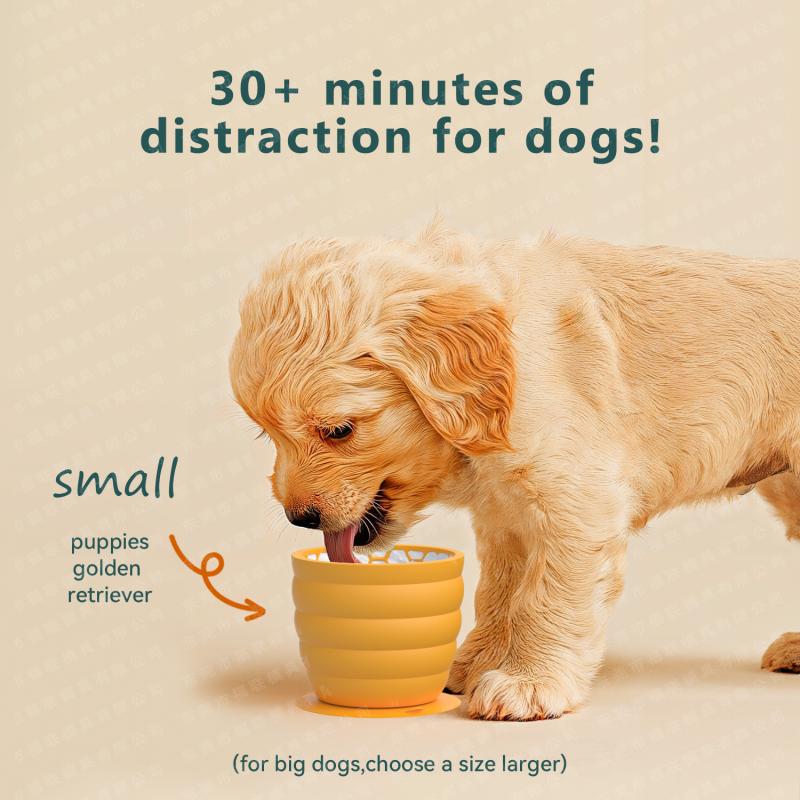 Силиконовая миска для медленного кормления для собак, чашка с присоской, противоскользящая конструкция, легко моется, против удушья, для щенков, медленная кормушка, товары для питомцев