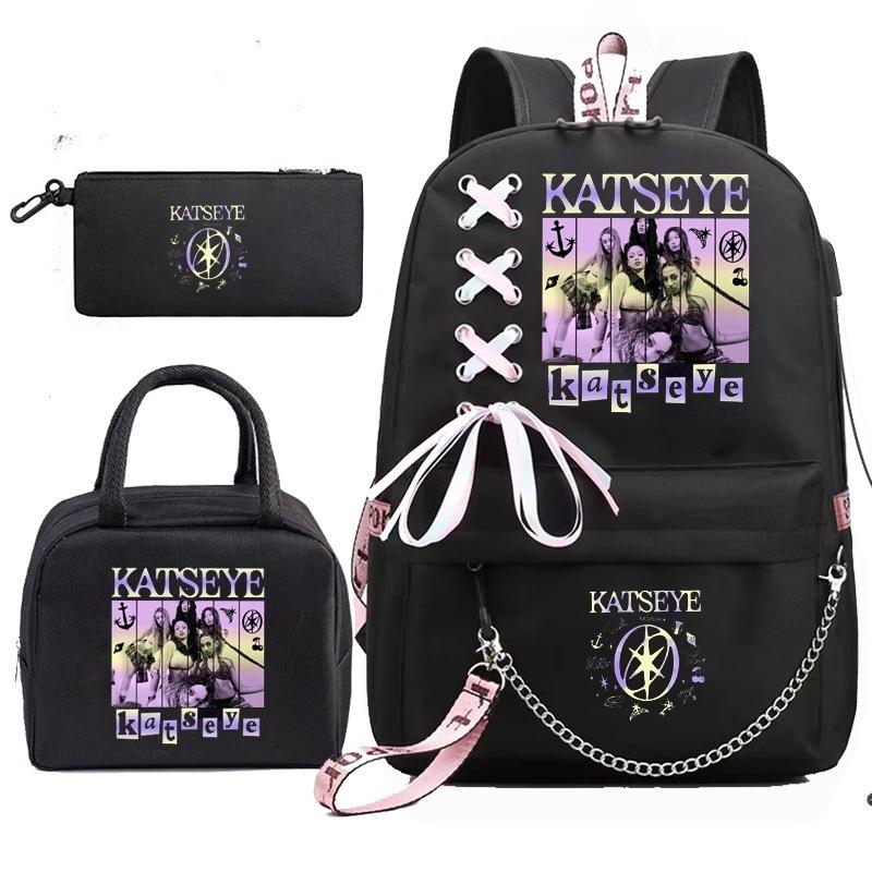 Katseye Music Pencil Case Lunch Bag Backpack Set of 3 School Supplies for Teenage Students Large Capacity Water-Resistant Portable