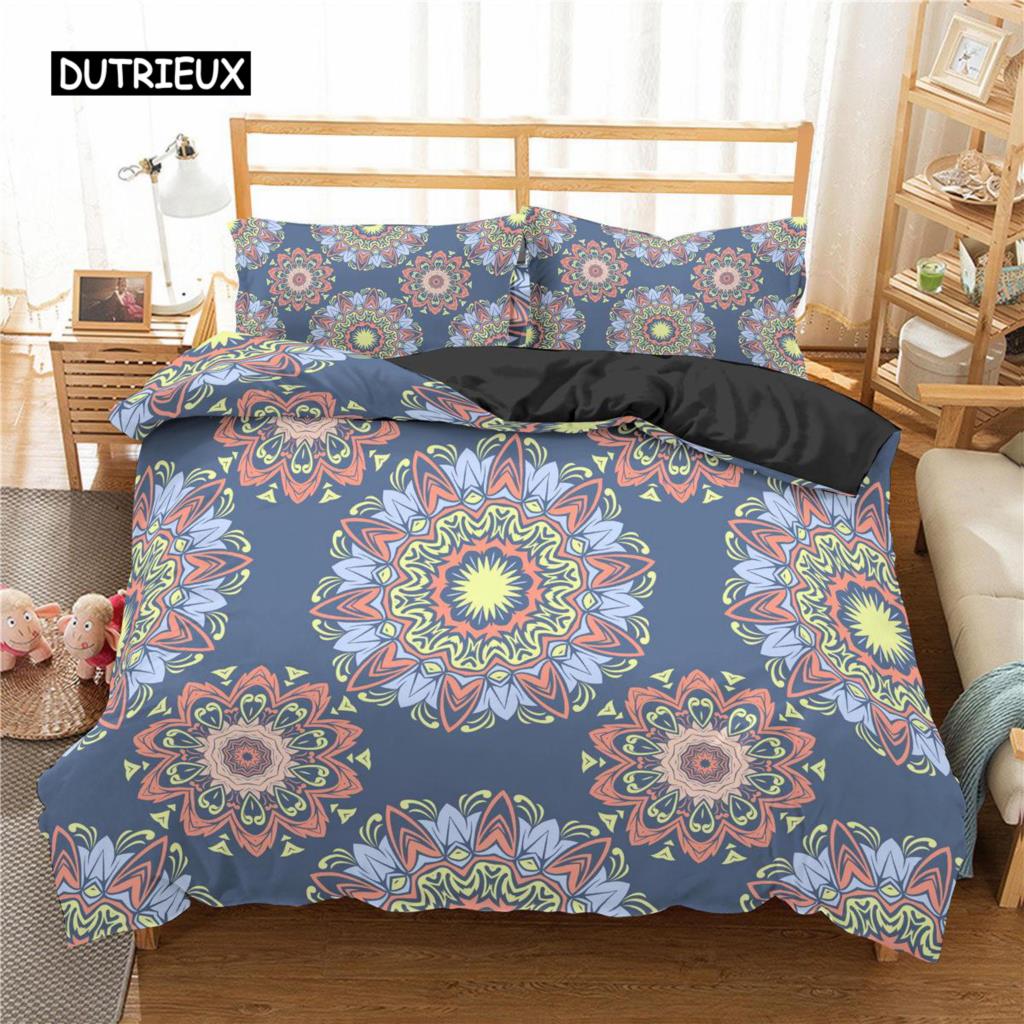 Комплект постельного белья с рисунком мандалы, фиолетовый градиент, комплект постельного белья с рисунком мандалы и культуры для подростков, пододеяльник из микрофибры размера «queen-size»
