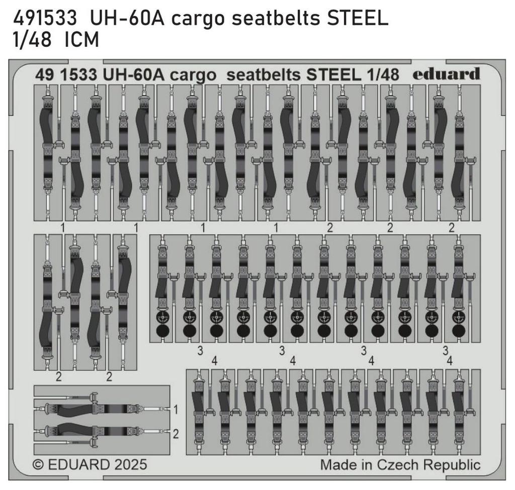 Eduard 1/48 UH-60A Cargo Seatbelt, Stainless Steel (for ICM), Plastic Model Kit Parts, EDU491533 (Airplane)