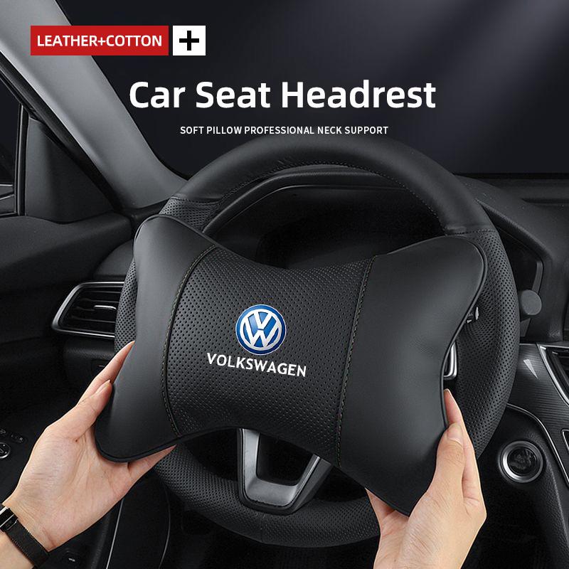 XYZ1 VW Car Leather Headrest Seat Head Support Neck Pillow For Volkswagen Polo Golf GTI CC Tiguan Arteon Passat Jetta Touareg ID.3