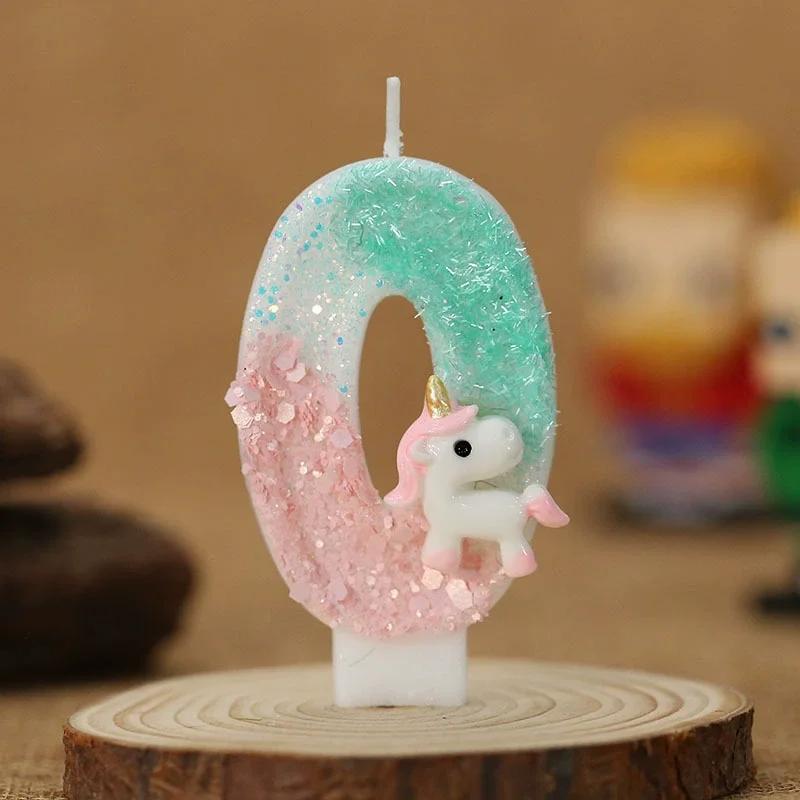 Happy Birthday Candle 0-9 Numbers Candle Pink Unicorn Birthday Candles for Cake Children's Birthday Party Candle Cake Decorating