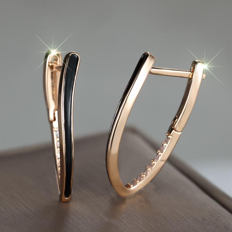 Винтажные черные эмалевые геометрические серьги-кольца для женщин с белым цирконием, модные золотые свадебные украшения