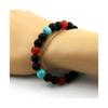 Pierres et Minéraux. Bracelet Perles Agate Rouge + Turquoise + Onyx noir mat 8 mm. Fabriqué en France.