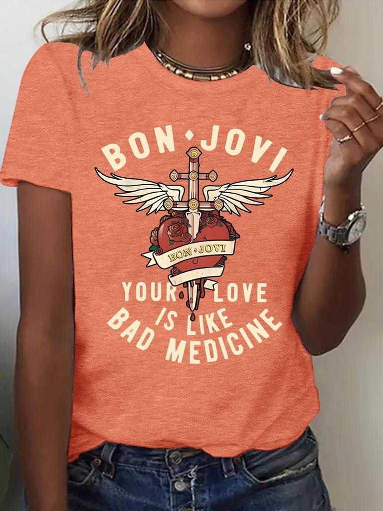 Женская летняя футболка с коротким рукавом Bon Jovi - Новая мода
