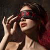 Mystery Roleplay Gear for Adult Couples Black Faux Leather Blindfold Mask, Adjustable Bondage Eye Mask with Red Soft Ribbon, Sleep Couples, BDSM Role