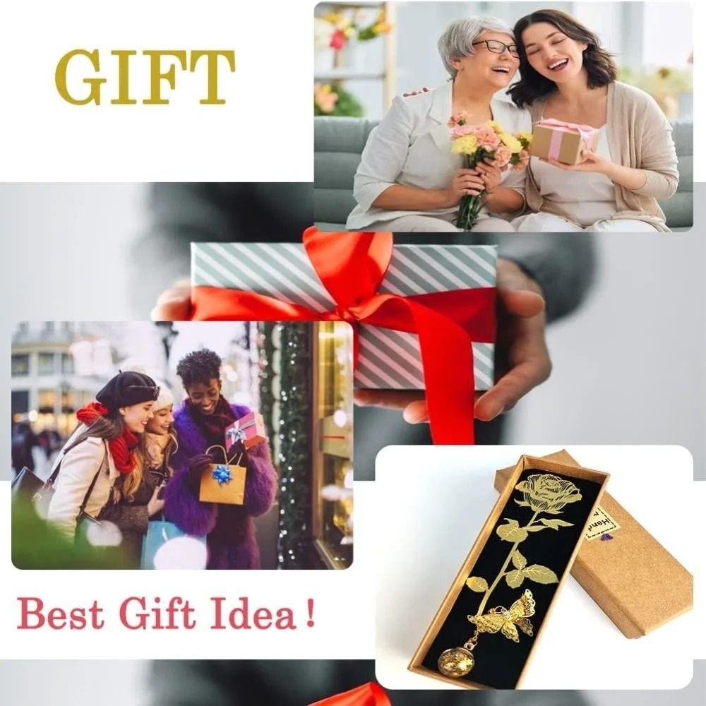 1 набор Металлическая закладка в классическом стиле с подарочной коробкой Золотая роза Закладки Держатель страницы книги