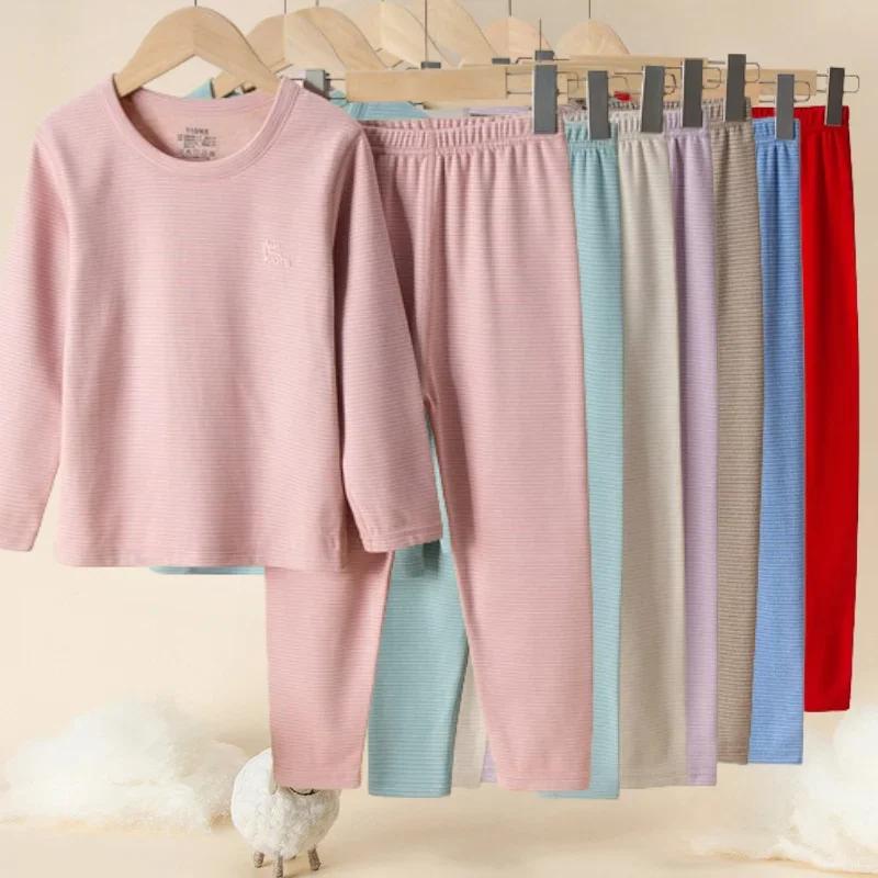 Подростковая детская пижама теплая одежда шерстяное шелковое термобелье комплект из плотной ткани с начесом для младенцев мальчиков и девочек пижамы 2 шт.