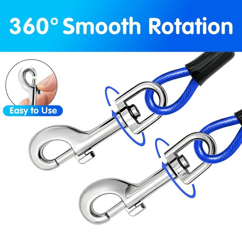 5m Reflective Tie Out Cable for Dogs,Steel Wire Lead Leash Cable with Stainless Dual Fix Buckle,Dog Chains for Outside,Yard