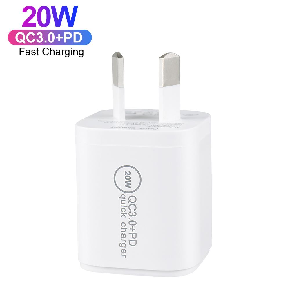 AU Plug Mini Portable PD20W QC3.0 Charger Type-C Fast Charging USB C Wall Charger for Cell Phone Dual Ports