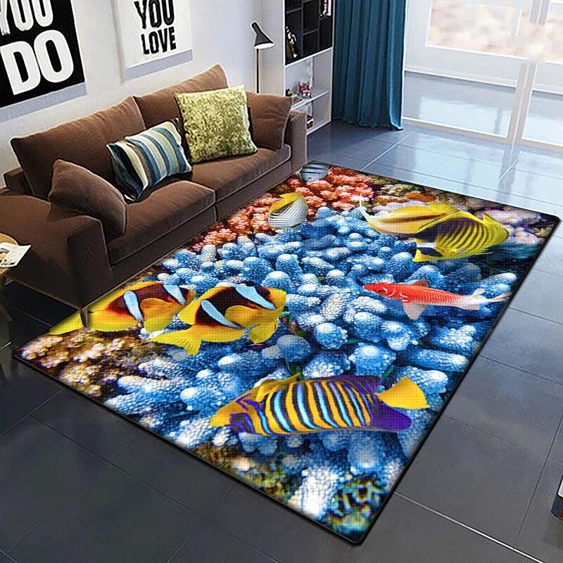 Морская рыба, красивый ковер с росписью для гостиной, большой ковер, черный мягкий ковер, украшения дома, коврики, коврики в стиле бохо, пикник