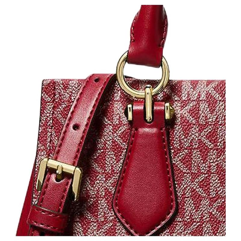 MICHAEL KORS MARILYN signature stripe brand logo crossbody bag coated canvas shoulder tote medium women's cherry red
