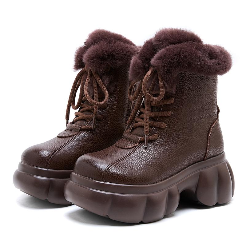GKTINOO Genuine Leather Short Boots for Women Winter Wedges Warm Snow Boots Platform Shoes Thick Sole Rabbit Fur Woman Boots