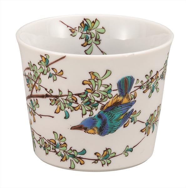 Kutani Ware Iwataya Soba Choko (cup) with Kingfisher Design, K9-399