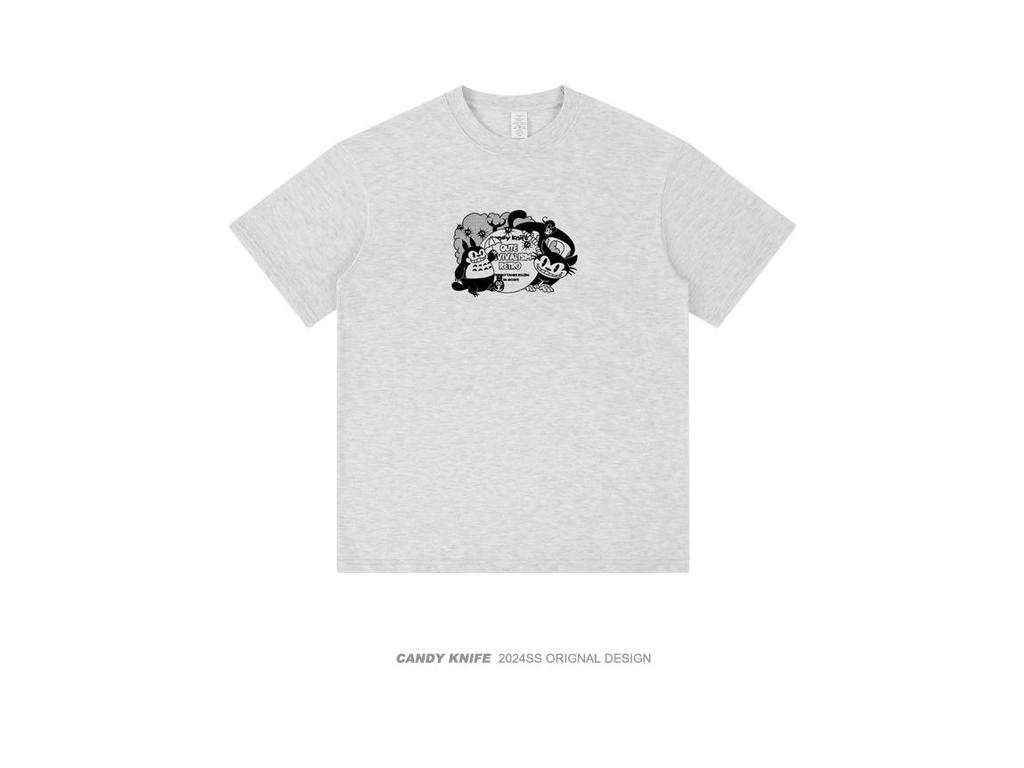 Trendy Cartoon Print Bestie T-Shirt - Pure Cotton Short Sleeve