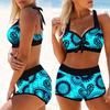 2 Pcs/Set Swimwear Set Floral Print Halter Neck Geometric Colorful Women Bikini Set