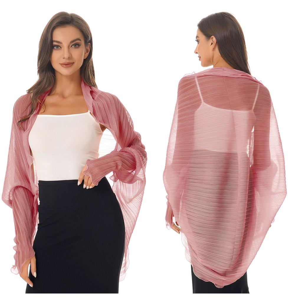 Womens Shrugs Boleros for Evening Beach Chiffon Shawl Bolero Pleated Shawl Open Front Cardigan Cover Ups