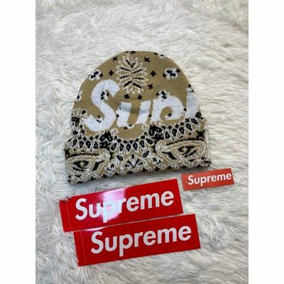 [Б/У] Шапка бини Supreme с большим логотипом-банданой, бежевая