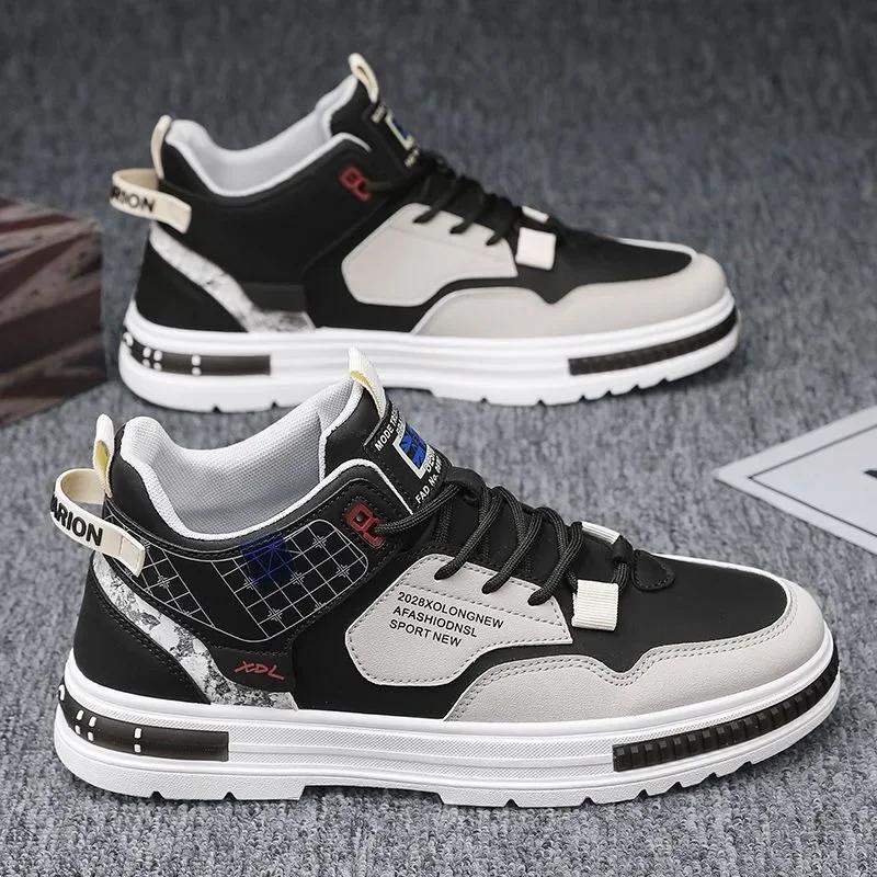 New Men's High-top Sneakers for Fall Comfortable Platform Shoes 2025 Trendy Breathable Lace-up Skate Shoes