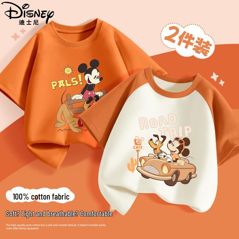 Disney Детская летняя хлопковая футболка с коротким рукавом, мультяшная, 2026