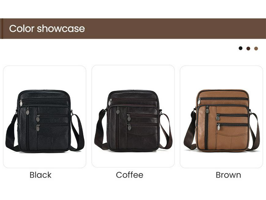 Мужская вертикальная сумка кроссбоди из натуральной кожи - Большая вместимость, Коровья кожа высшего слоя, Повседневная уличная наплечная сумка