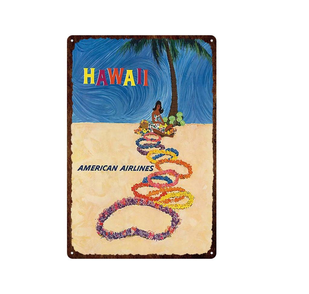 Гавайи Вайкики Приморский Пейзаж Металлическая Оловянная Вывеска Известный Туристический Город Ретро Серфинг/Декоративная Налет Для Автомобиля Железная Живопись 20*30 см