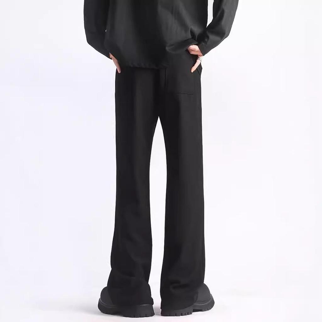 Мужские черные расклешенные брюки из драпировки - весна/осень, повседневные, прямого кроя, высокого класса