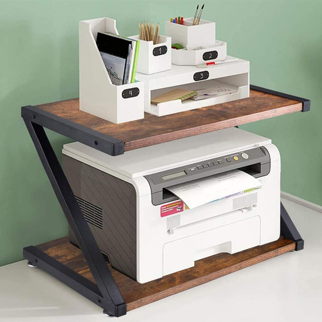 Printer Copier Stand Storage Shelf Rustic Bookshelf Heavy Duty Rack Sturdy Wood for Home Small Space Tabletop Office Scanner