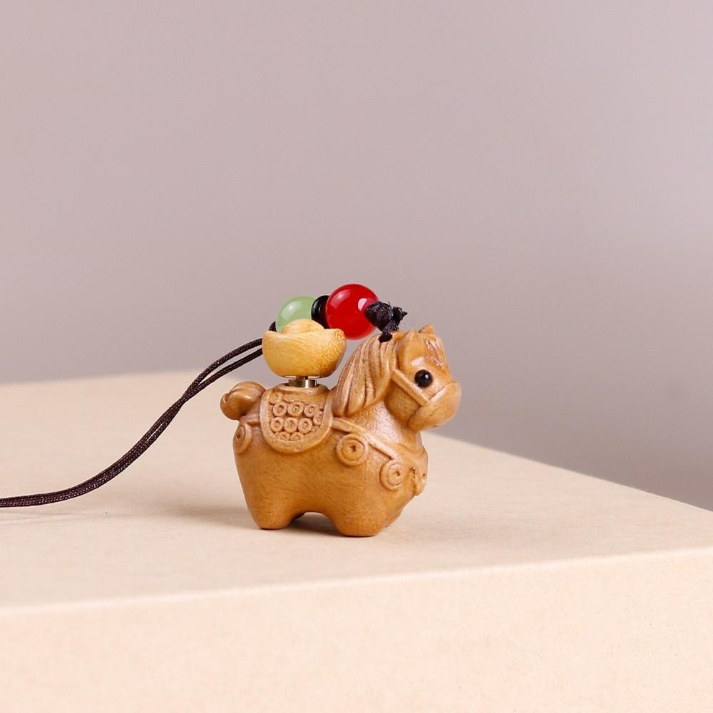 Mini Zodiac Horse Pendant Chinese Style Green Sandalwood Phone Chain Wooden Horse Keychain Friends