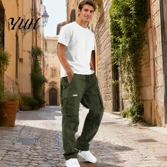 Comfortable Breathable Commuter Pants Men Cargo Trousers, Loose Fit Jogger with Adjustable Drawstring Stylish Hip Hop Inspired Trousers Cuff,