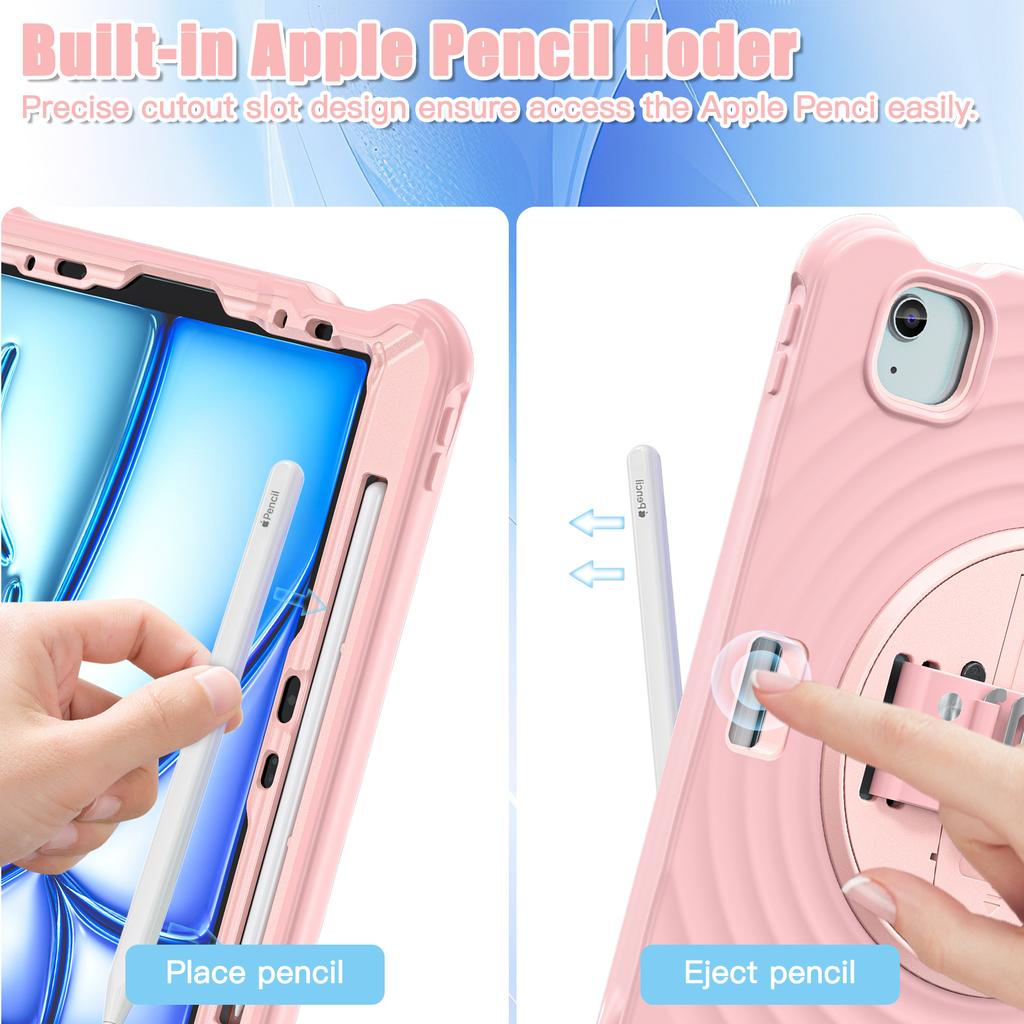 Rotating Hand Strap Case for IPad Air Pro 13 11 2026 M4 2025 M5 M3 2024 M2 Air 4 5 Pro 11 12.9 2018-2022 Heavy Duty Stand Cover