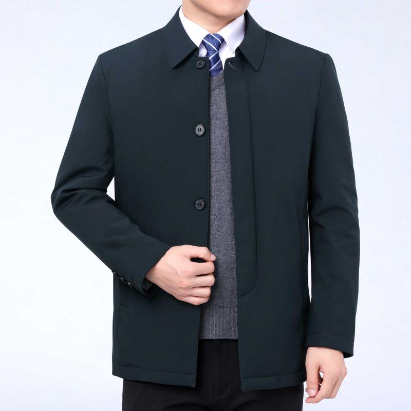 Men's Autumn/Winter Cotton Lapel Jacket - Warm, Business Casual, Button-Up Style for Middle-Aged & Elderly