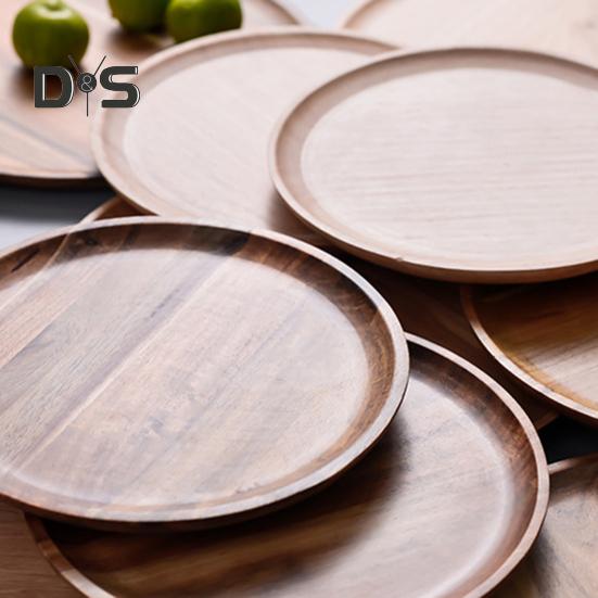 Деревянная подставка для торта и фруктов, круглый декоративный поднос для журнального столика с приподнятыми краями, кухонное сервировочное блюдо для вечеринок