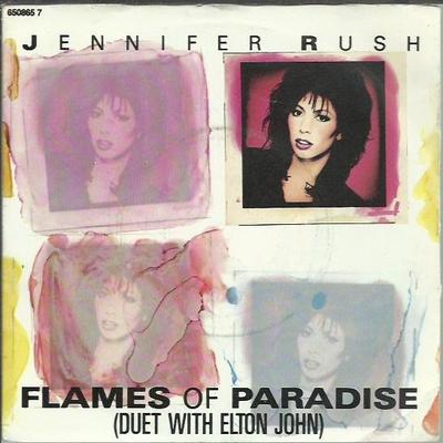7-дюймовая пластинка ДЖЕННИФЕР РАШ, ЭЛТОН ДЖОН - Flames Of Paradise 6508657 CBS 1987 Великобритания Рок Б/У