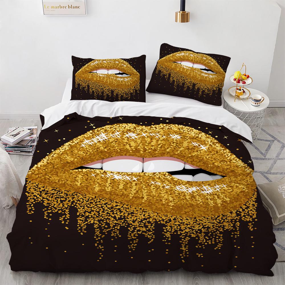 3D Print Red Lips Duvet Cover Set Sexy Theme Romantic Style For Girls Women Couple Bedding Set King Queen Size With Pillowcase