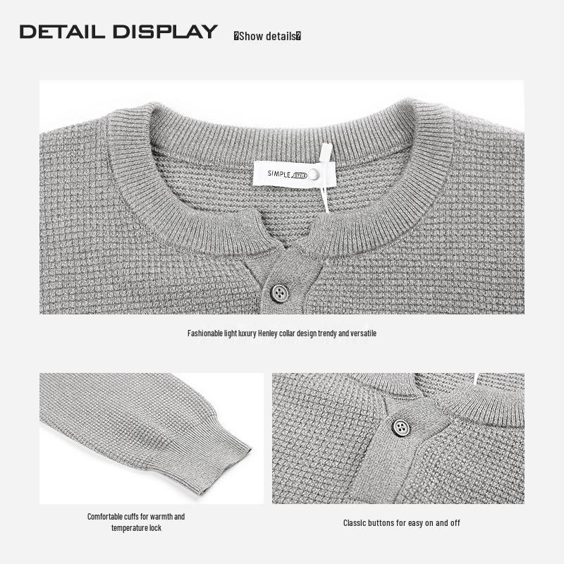 Мужской свитер хенли узором «ананас» 2025