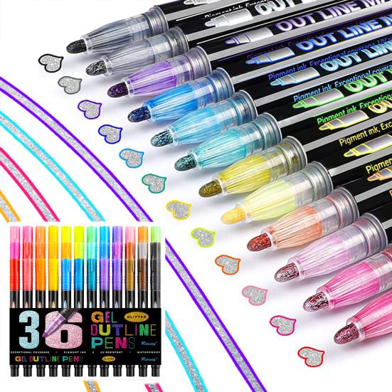 12/24/36 шт., мерцающий контурный маркер, сделай сам, подарочная бирка, поздравительная открытка, художественные проекты, детский рисунок, живопись, каракули, металлическая двойная линия, блестящая жидкость