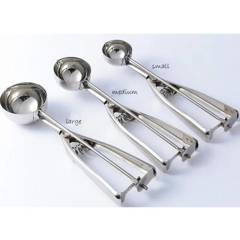 Three stainless steel ice cream shovel excavators, mashed potatoes, Türkiye ice cream, fruits, easy demoulding accessories