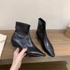 Ботильоны женские на толстом каблуке с острым носком тонкие коричневые короткие ботинки 2025 новый темперамент с юбкой осень и зима французские маленькие ботильоны