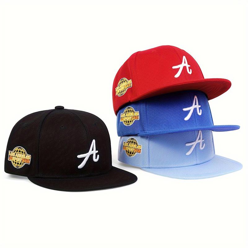 Children Letter A Embroidery Snapback Cap Adjustable Cotton Baseball Hat Flat Top Caps Travel Hats for Boys Girls