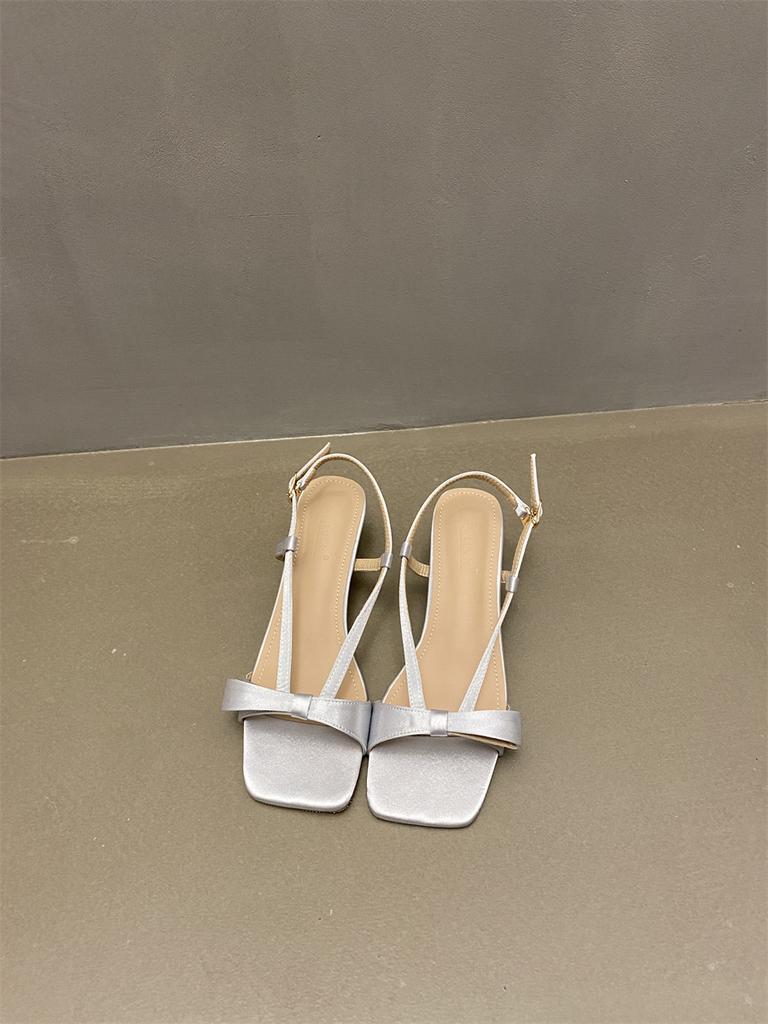 Весна и осень 2025 года новая французская квадратная голова высокие каблуки женские римские сандалии носить носок шлепанцы обувь универсальная