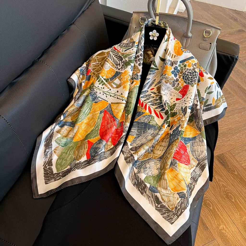 Square scarf 91CM large square scarf imitation silk satin scarf temperament women's shawl scarf headscarf windproof silk scarf thin