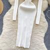 Autumn Winter Women Knitted Dresses 2024 Vintage Patchwork Striped Long Sleeve Bodycon Sexy Chic Long Dress