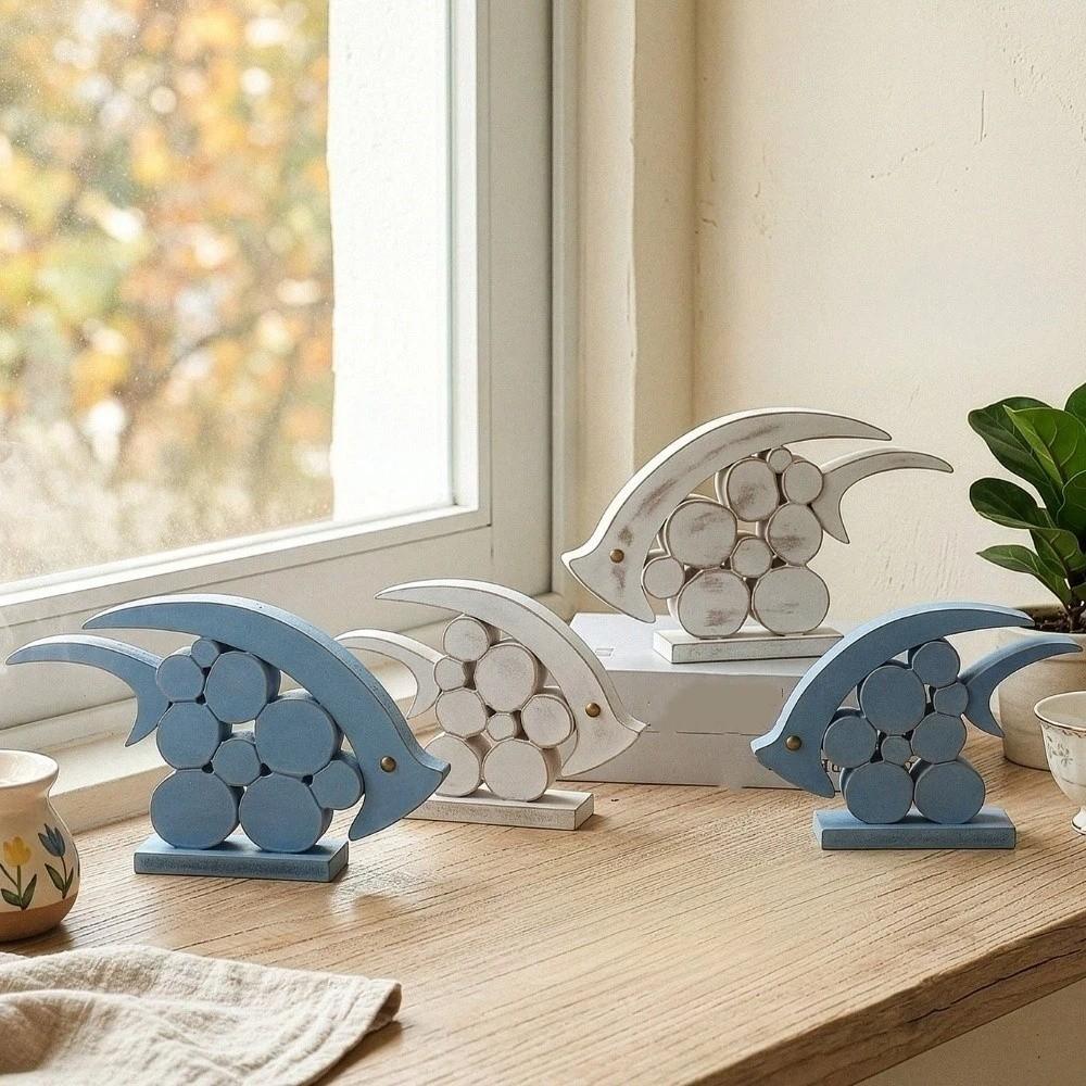 Vintage Wooden Fish Ornaments Mediterranean Style Nautical Fish Decoration Office Desk